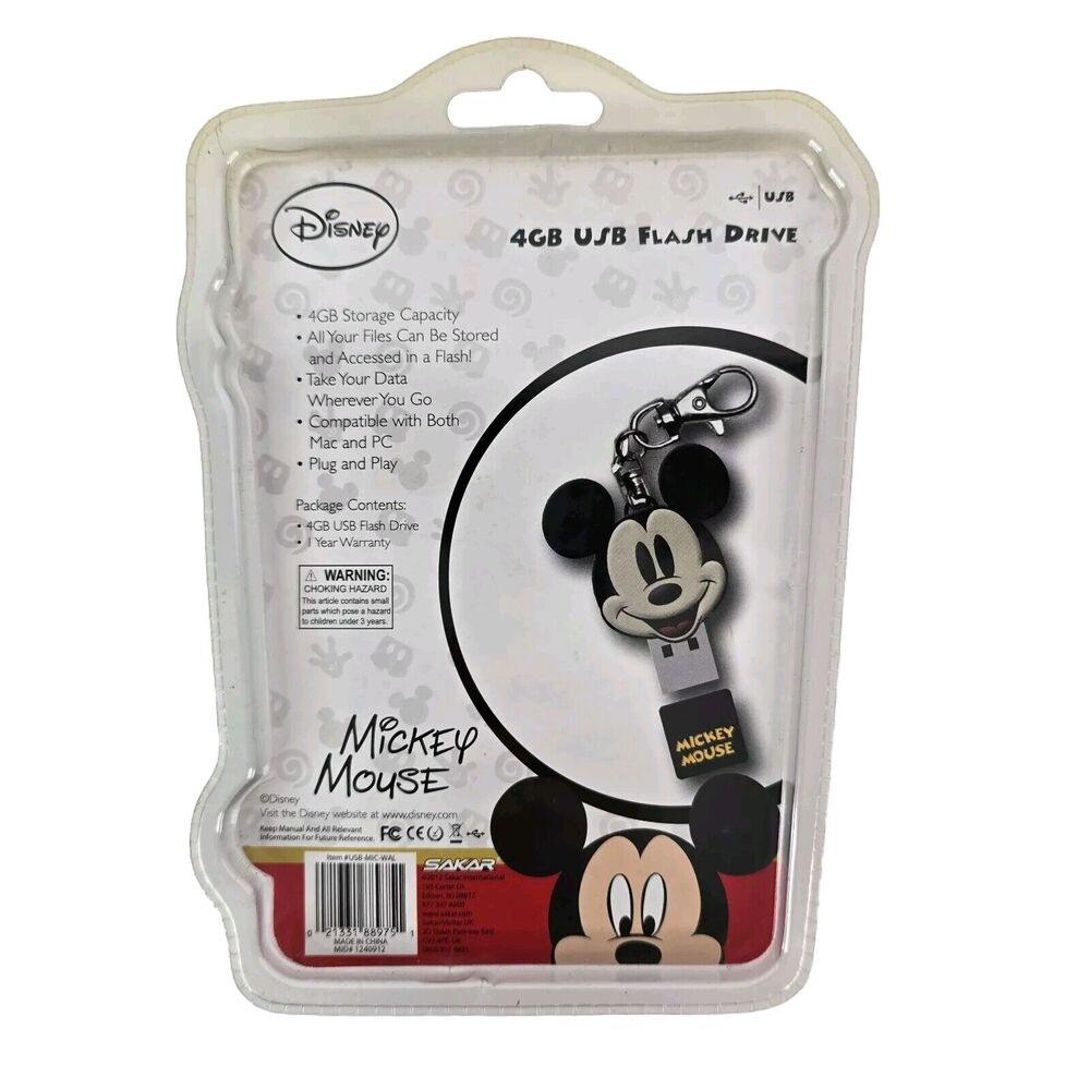 Disney Mickey Mouse 4GB USB Flash Thumb‎ Drive w/Keychain 2012 Sakar